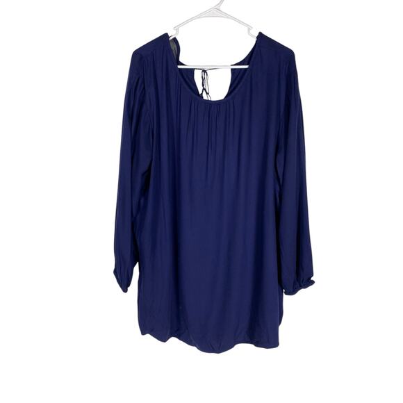 Women's Old Navy Blue Split Neck Long Sleeve Floral Tunic Shirt Size XXL - Picture 1 of 5